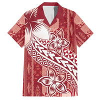 Tonga Kupesi Ngatu Family Matching Long Sleeve Bodycon Dress and Hawaiian Shirt Vintage Red Plumeria LT05 Dad's Shirt - Short Sleeve Red - Polynesian Pride