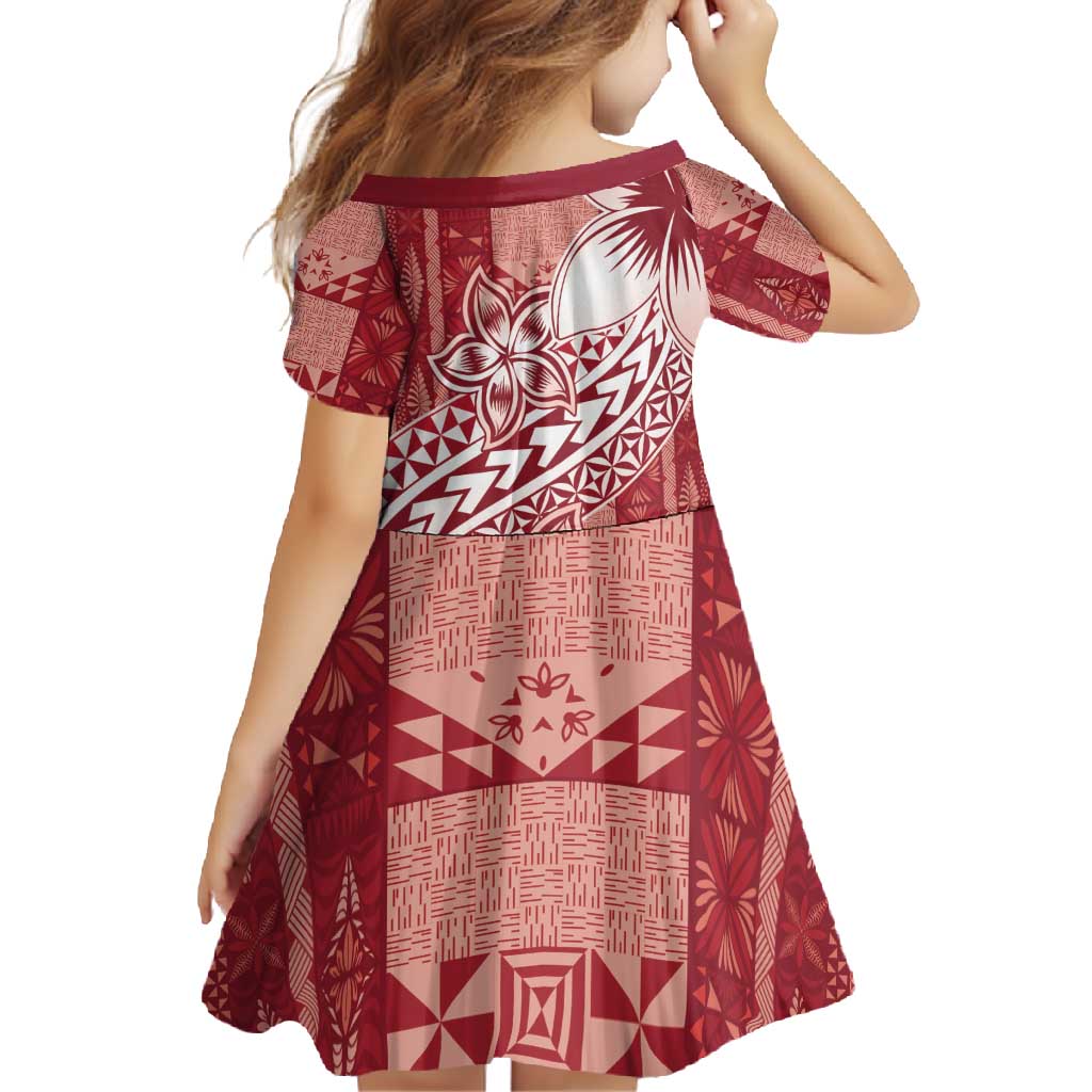 Tonga Kupesi Ngatu Family Matching Off Shoulder Maxi Dress and Hawaiian Shirt Vintage Red Plumeria LT05 - Polynesian Pride