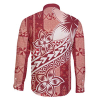 Tonga Kupesi Ngatu Family Matching Off Shoulder Maxi Dress and Hawaiian Shirt Vintage Red Plumeria LT05 - Polynesian Pride