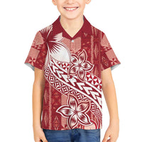 Tonga Kupesi Ngatu Family Matching Off Shoulder Short Dress and Hawaiian Shirt Vintage Red Plumeria LT05 Son's Shirt Red - Polynesian Pride