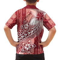 Tonga Kupesi Ngatu Family Matching Puletasi and Hawaiian Shirt Vintage Red Plumeria