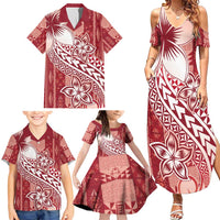 Tonga Kupesi Ngatu Family Matching Summer Maxi Dress and Hawaiian Shirt Vintage Red Plumeria
