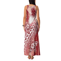 Tonga Kupesi Ngatu Family Matching Tank Maxi Dress and Hawaiian Shirt Vintage Red Plumeria LT05 - Polynesian Pride