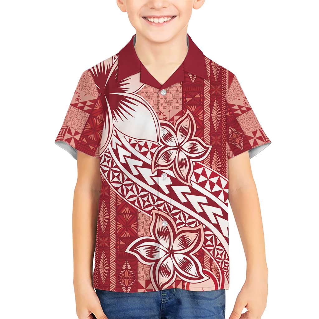Tonga Kupesi Ngatu Kid Hawaiian Shirt Vintage Red Plumeria