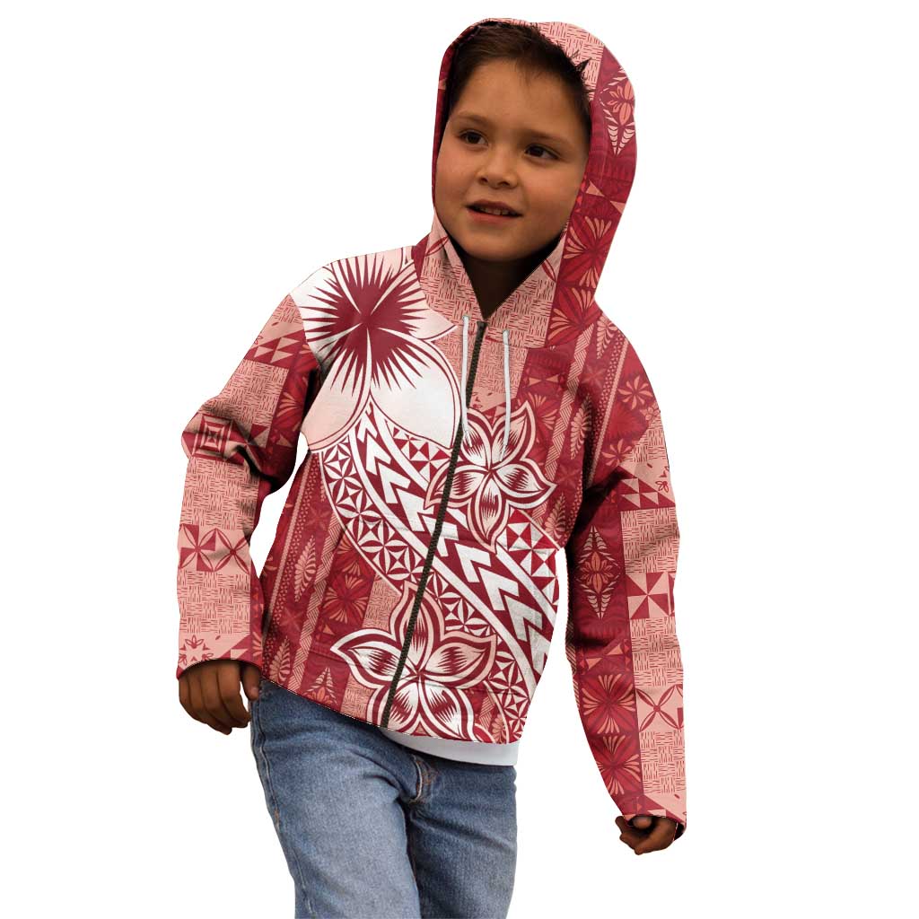 Tonga Kupesi Ngatu Kid Hoodie Vintage Red Plumeria