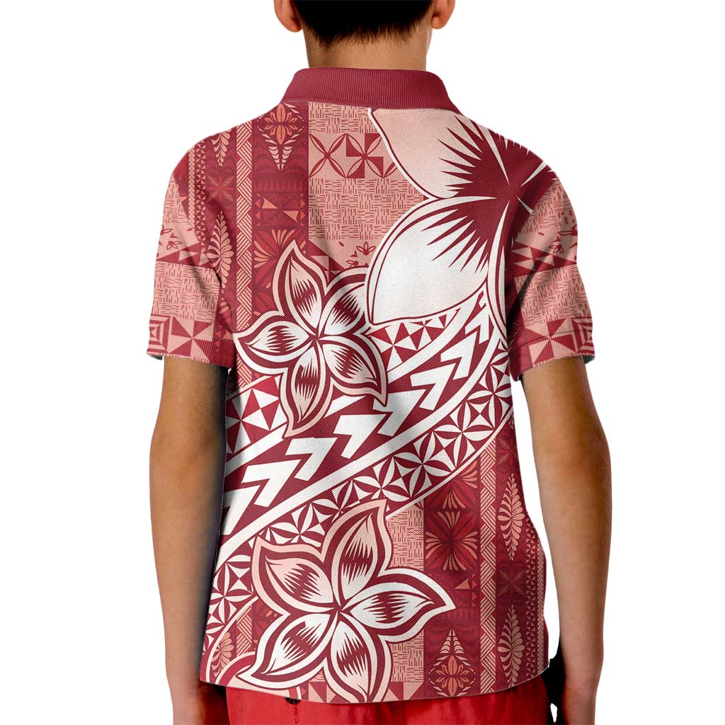 Tonga Kupesi Ngatu Kid Polo Shirt Vintage Red Plumeria