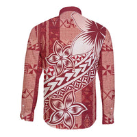 Tonga Kupesi Ngatu Long Sleeve Button Shirt Vintage Red Plumeria