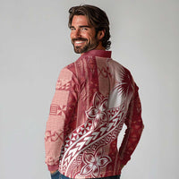 Tonga Kupesi Ngatu Long Sleeve Polo Shirt Vintage Red Plumeria