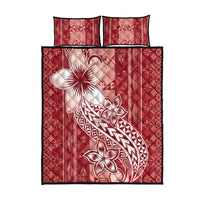 Tonga Kupesi Ngatu Quilt Bed Set Vintage Red Plumeria