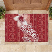 Tonga Kupesi Ngatu Rubber Doormat Vintage Red Plumeria