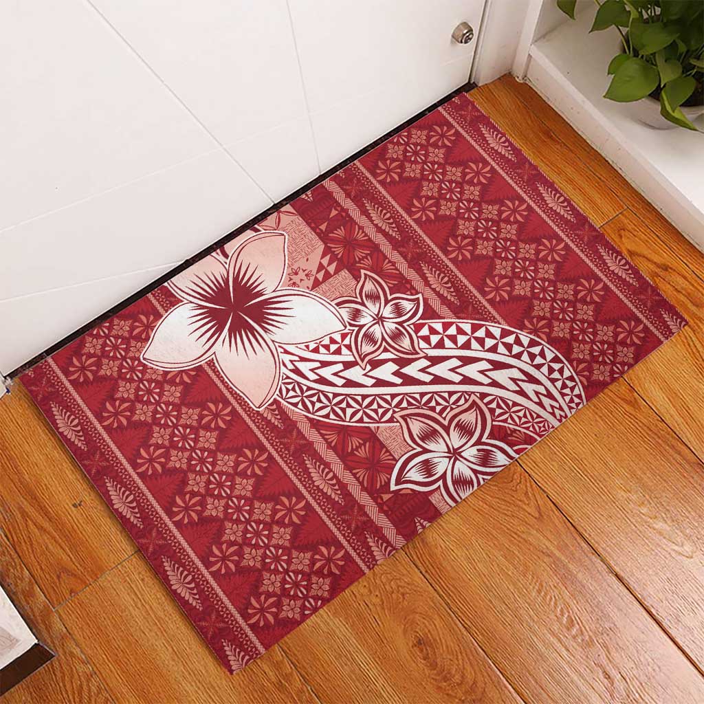 Tonga Kupesi Ngatu Rubber Doormat Vintage Red Plumeria
