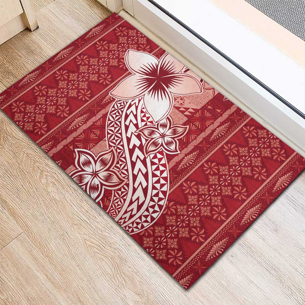 Tonga Kupesi Ngatu Rubber Doormat Vintage Red Plumeria