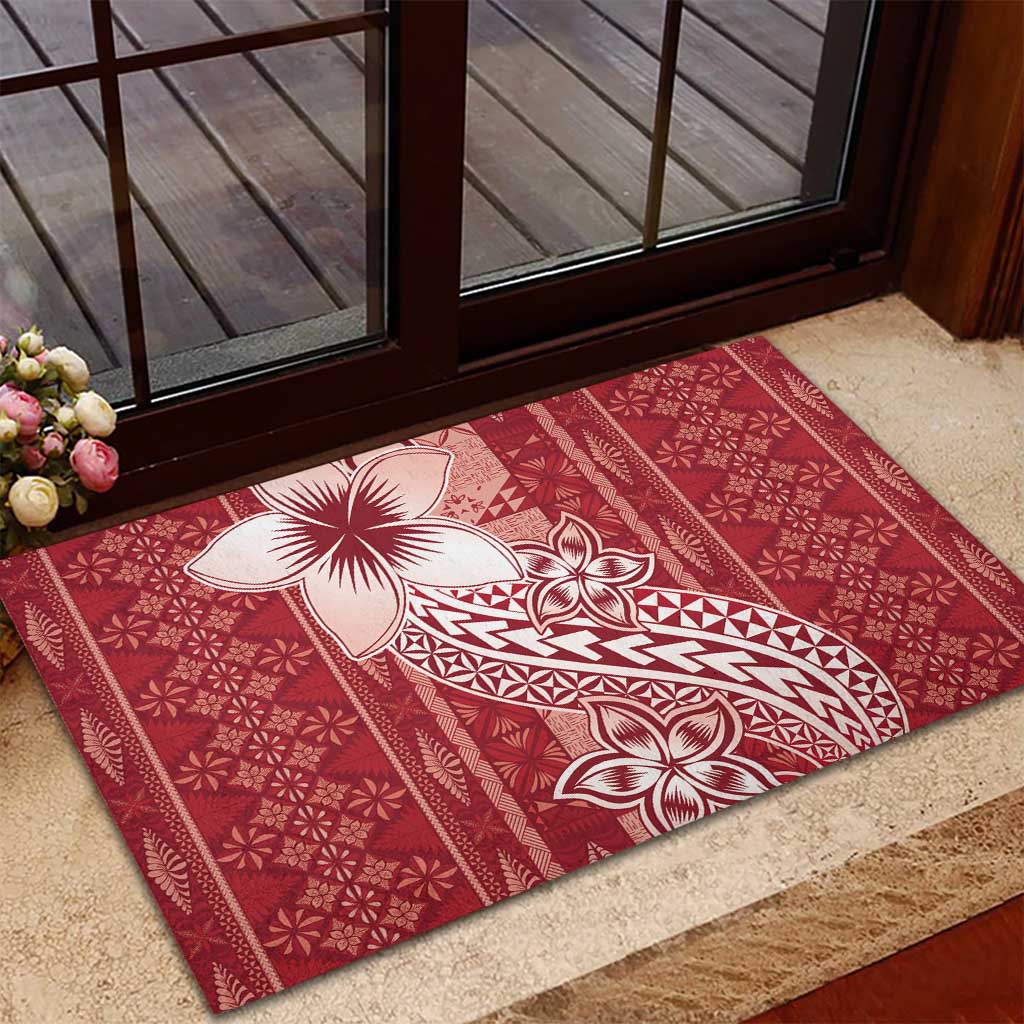 Tonga Kupesi Ngatu Rubber Doormat Vintage Red Plumeria