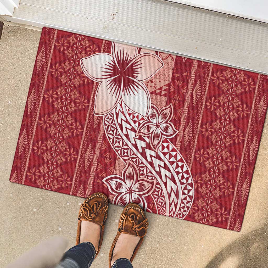 Tonga Kupesi Ngatu Rubber Doormat Vintage Red Plumeria