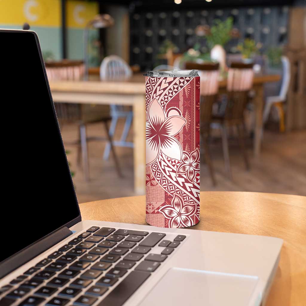 Tonga Kupesi Ngatu Skinny Tumbler Vintage Red Plumeria
