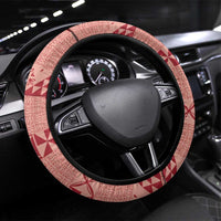 Tonga Kupesi Ngatu Steering Wheel Cover Vintage Red Plumeria