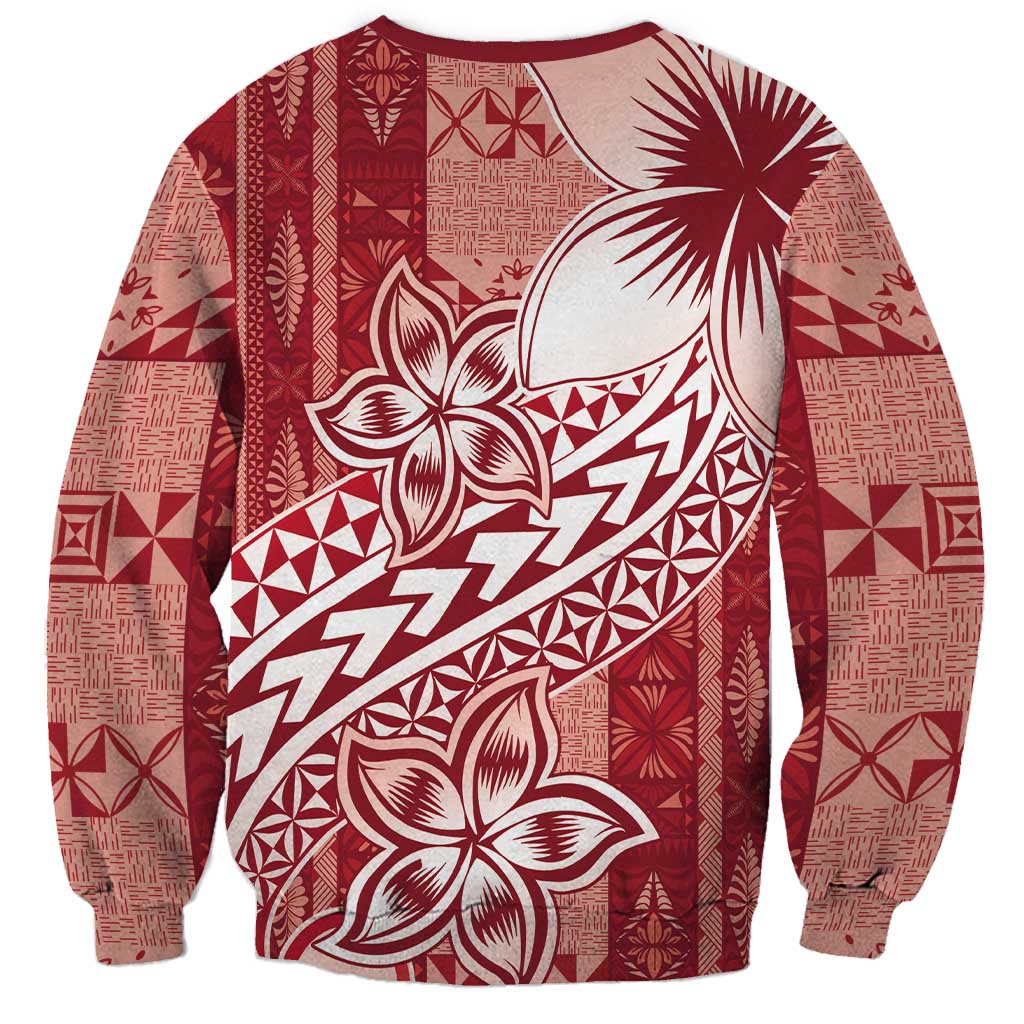 Tonga Kupesi Ngatu Sweatshirt Vintage Red Plumeria