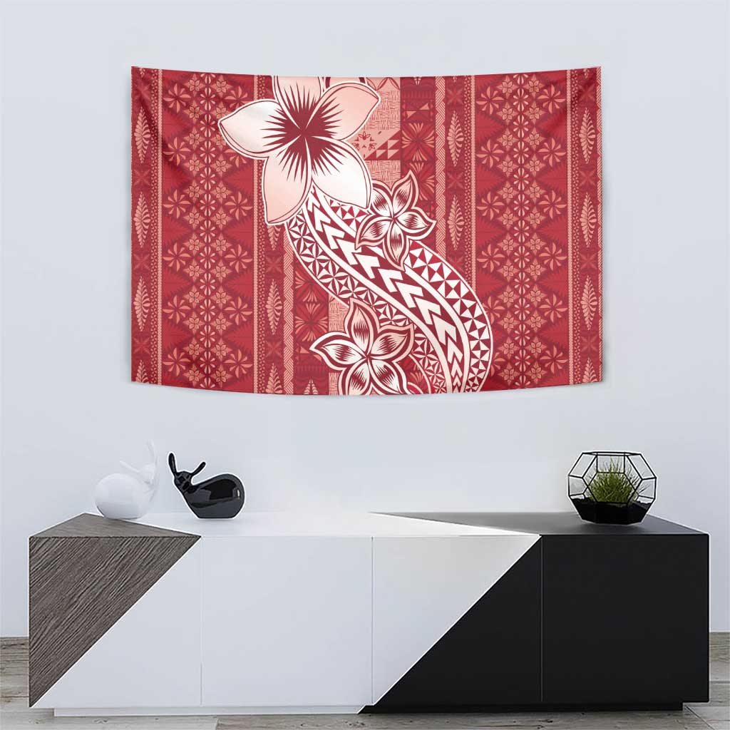 Tonga Kupesi Ngatu Tapestry Vintage Red Plumeria
