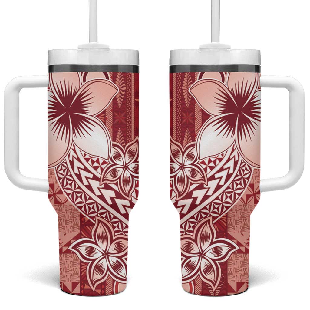Tonga Kupesi Ngatu Tumbler With Handle Vintage Red Plumeria