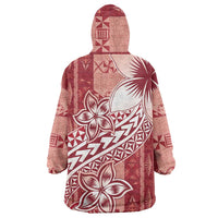 Tonga Kupesi Ngatu Wearable Blanket Hoodie Vintage Red Plumeria LT05 - Polynesian Pride