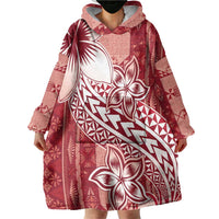 Tonga Kupesi Ngatu Wearable Blanket Hoodie Vintage Red Plumeria LT05 - Polynesian Pride