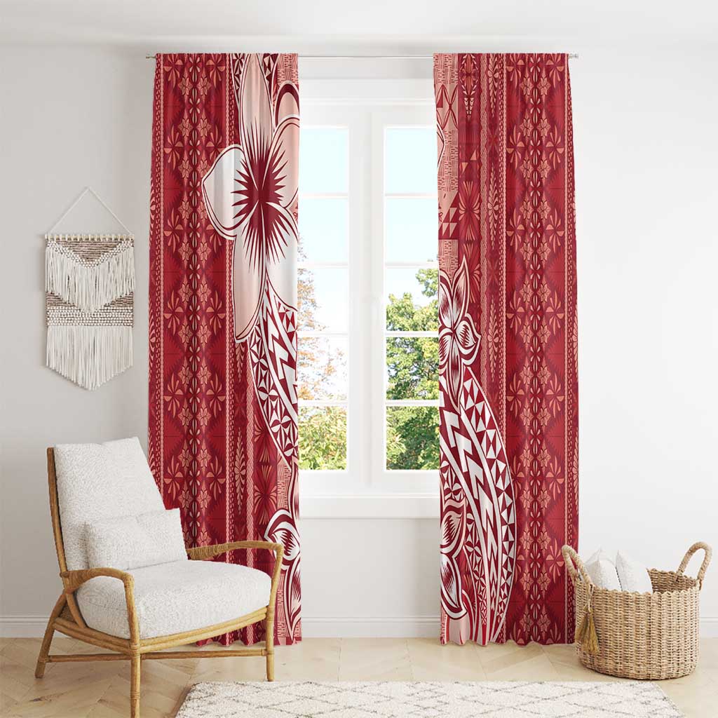 Tonga Kupesi Ngatu Window Curtain Vintage Red Plumeria