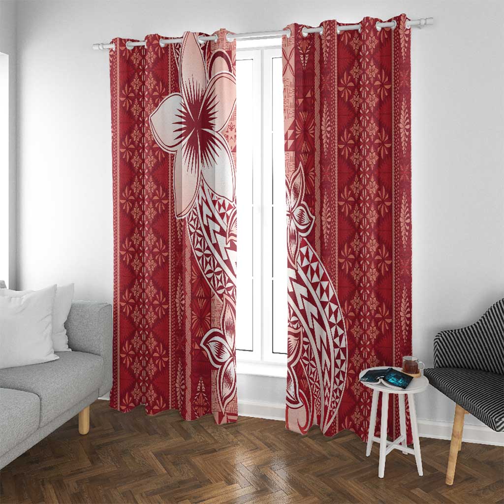 Tonga Kupesi Ngatu Window Curtain Vintage Red Plumeria