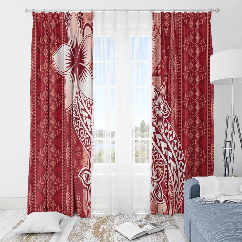 Tonga Kupesi Ngatu Window Curtain Vintage Red Plumeria
