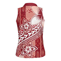 Tonga Kupesi Ngatu Women Sleeveless Polo Shirt Vintage Red Plumeria