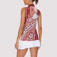 Tonga Kupesi Ngatu Women Sleeveless Polo Shirt Vintage Red Plumeria