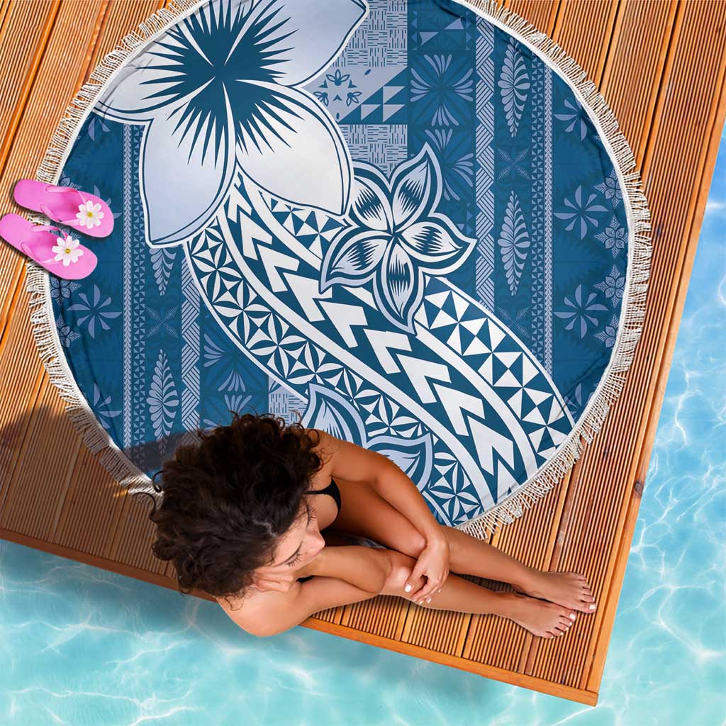 Tonga Kupesi Ngatu Beach Blanket Vintage Blue Plumeria