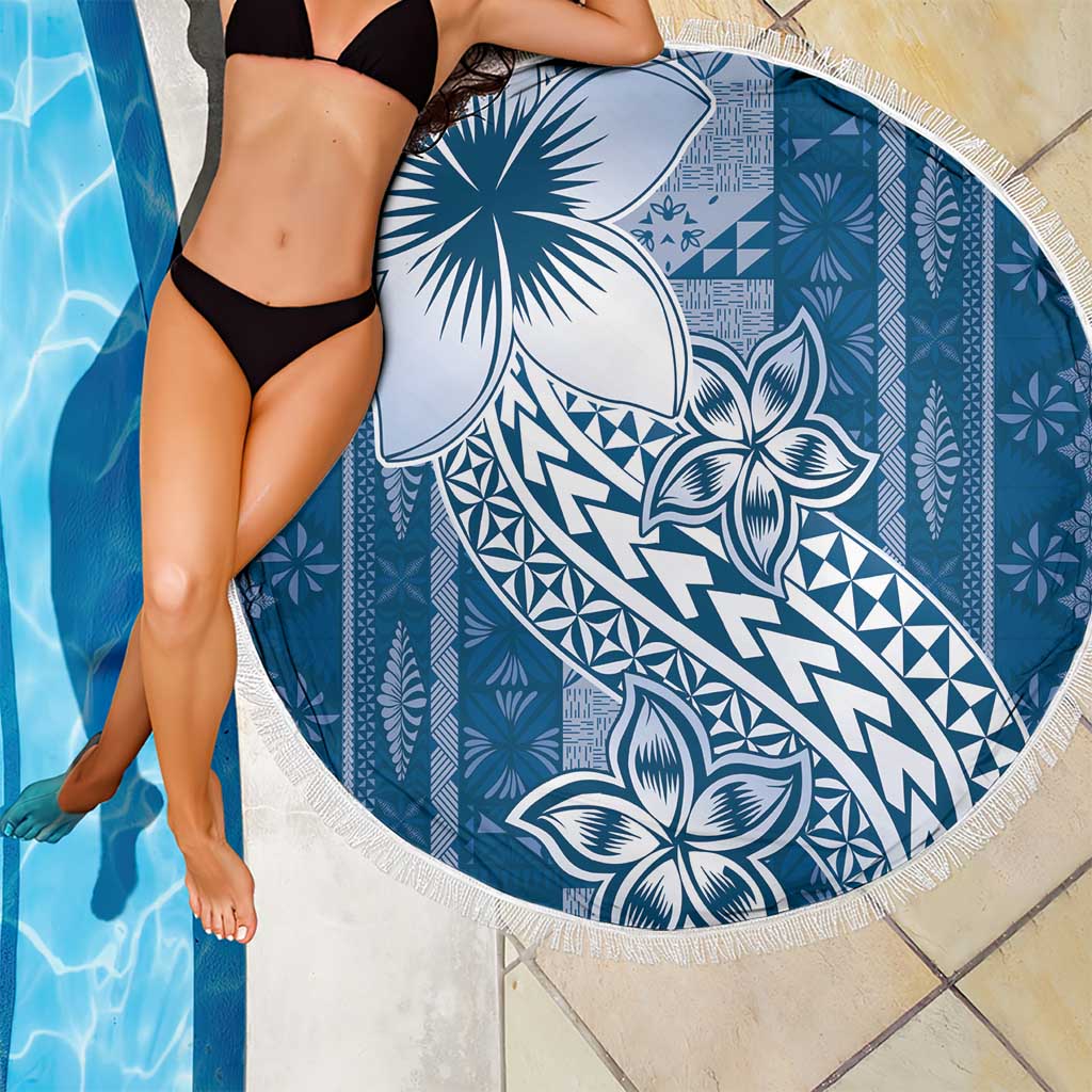 Tonga Kupesi Ngatu Beach Blanket Vintage Blue Plumeria