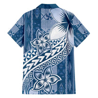 Tonga Kupesi Ngatu Family Matching Off Shoulder Maxi Dress and Hawaiian Shirt Vintage Blue Plumeria LT05 - Polynesian Pride