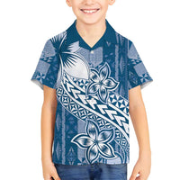 Tonga Kupesi Ngatu Family Matching Off Shoulder Maxi Dress and Hawaiian Shirt Vintage Blue Plumeria LT05 Son's Shirt Blue - Polynesian Pride