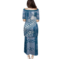 Tonga Kupesi Ngatu Family Matching Puletasi and Hawaiian Shirt Vintage Blue Plumeria