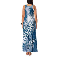Tonga Kupesi Ngatu Family Matching Tank Maxi Dress and Hawaiian Shirt Vintage Blue Plumeria LT05 - Polynesian Pride