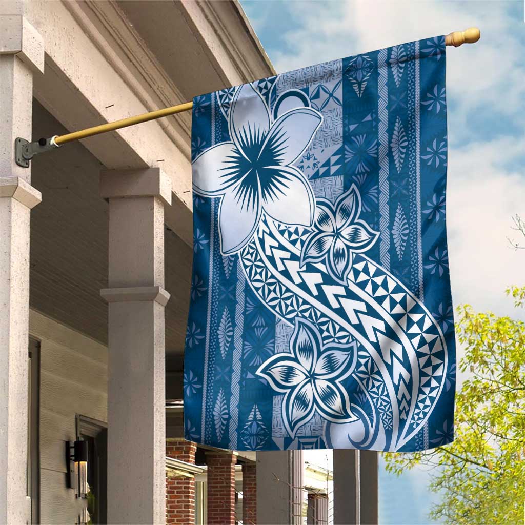 Tonga Kupesi Ngatu Garden Flag Vintage Blue Plumeria