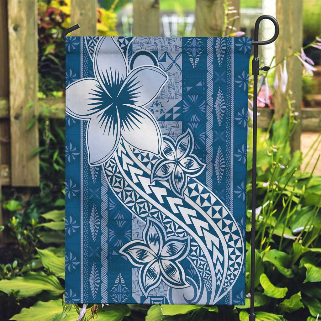 Tonga Kupesi Ngatu Garden Flag Vintage Blue Plumeria