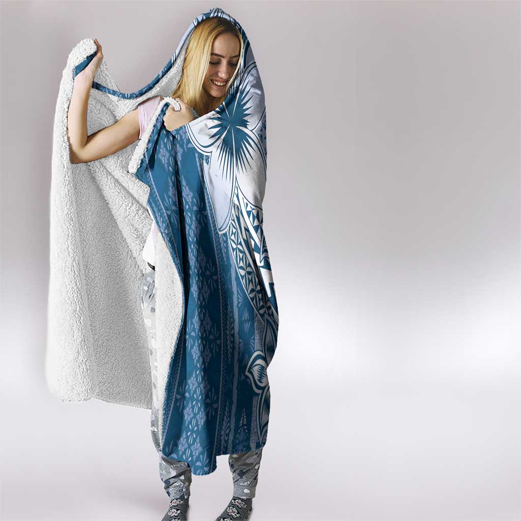 Tonga Kupesi Ngatu Hooded Blanket Vintage Blue Plumeria