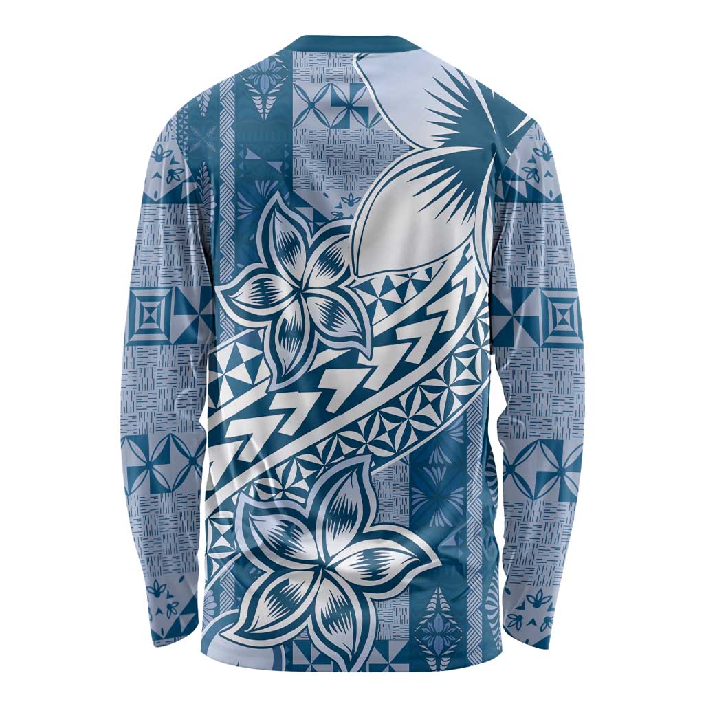 Tonga Kupesi Ngatu Long Sleeve Shirt Vintage Blue Plumeria