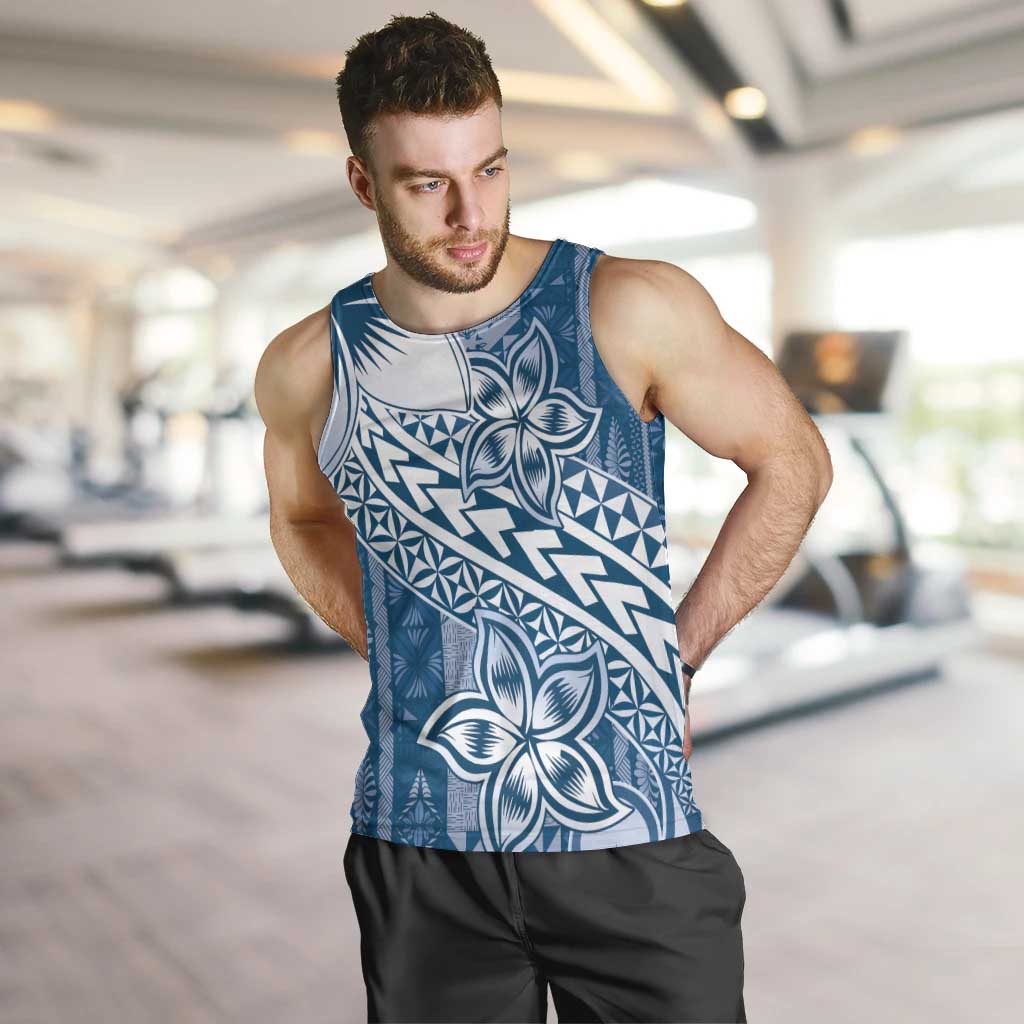 Tonga Kupesi Ngatu Men Tank Top Vintage Blue Plumeria
