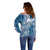 Tonga Kupesi Ngatu Off Shoulder Sweater Vintage Blue Plumeria