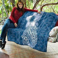 Tonga Kupesi Ngatu Quilt Vintage Blue Plumeria