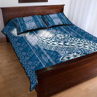 Tonga Kupesi Ngatu Quilt Bed Set Vintage Blue Plumeria
