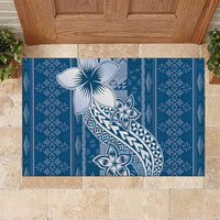 Tonga Kupesi Ngatu Rubber Doormat Vintage Blue Plumeria