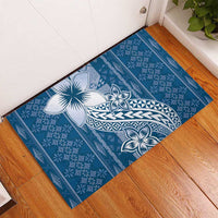 Tonga Kupesi Ngatu Rubber Doormat Vintage Blue Plumeria