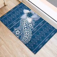 Tonga Kupesi Ngatu Rubber Doormat Vintage Blue Plumeria