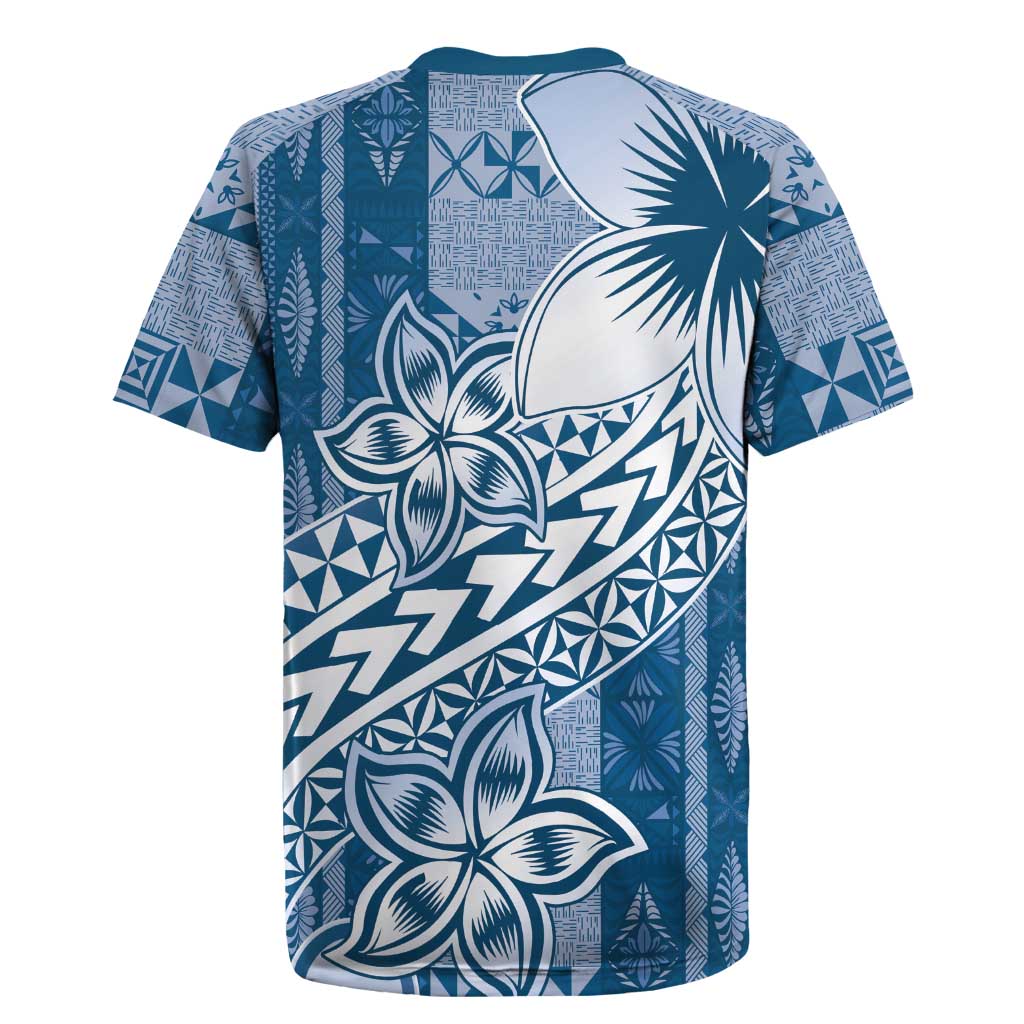 Tonga Kupesi Ngatu Rugby Jersey Vintage Blue Plumeria