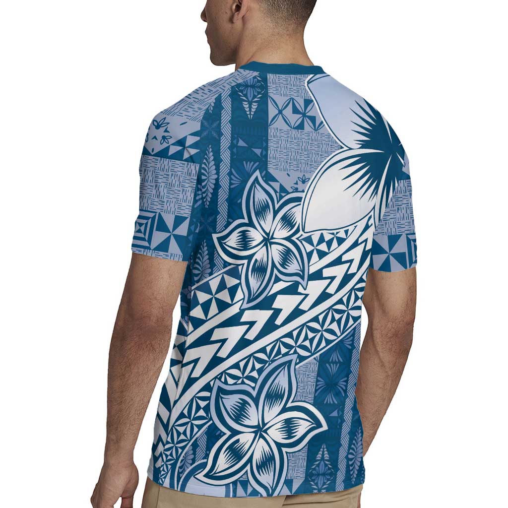 Tonga Kupesi Ngatu Rugby Jersey Vintage Blue Plumeria