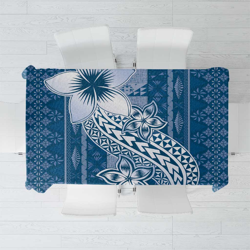 Tonga Kupesi Ngatu Tablecloth Vintage Blue Plumeria